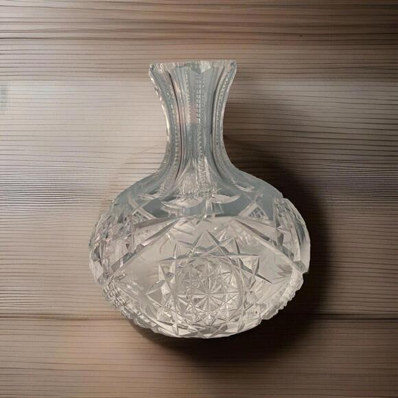 Vintage Crystal Carafe Vintage Vase Diamond Zipper Cut Decanter Clear - Picture 2 of 11